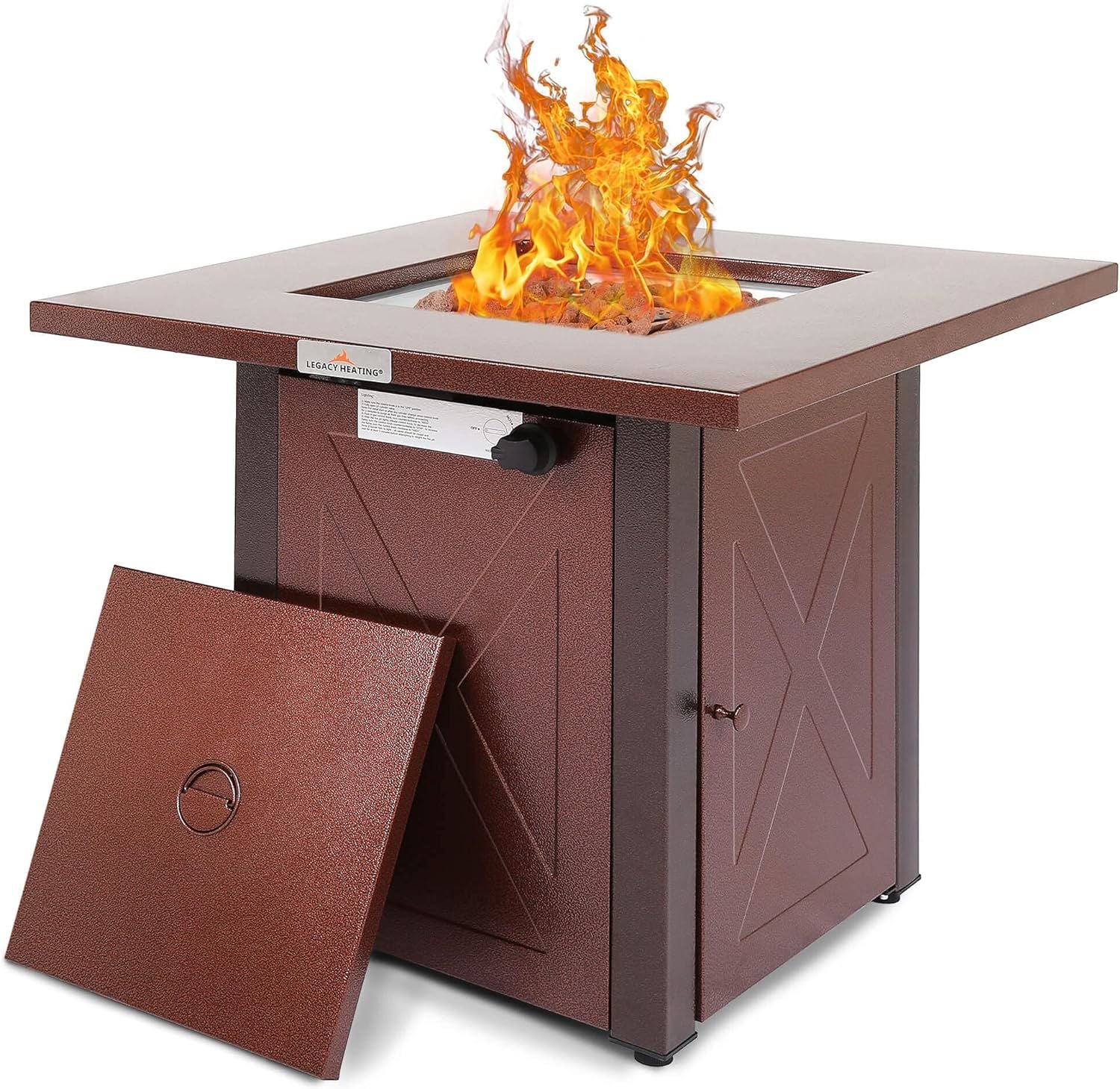 LEGACY HEATING Propane Fire Pit Table Doba Brown Stainless Steel